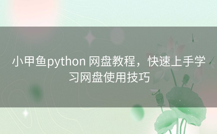 小甲鱼python 网盘教程，快速上手学习网盘使用技巧