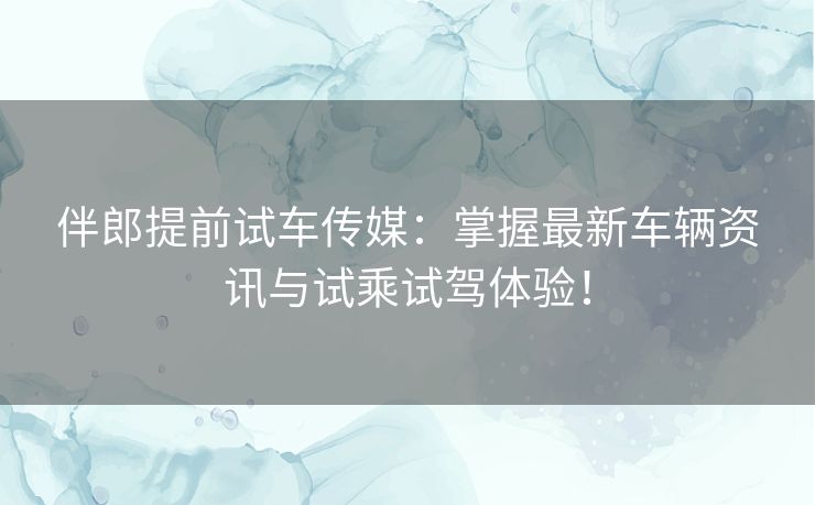 伴郎提前试车传媒：掌握最新车辆资讯与试乘试驾体验！