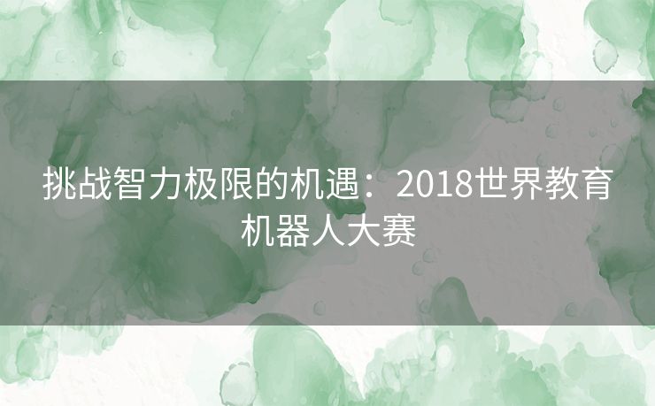 挑战智力极限的机遇：2018世界教育机器人大赛