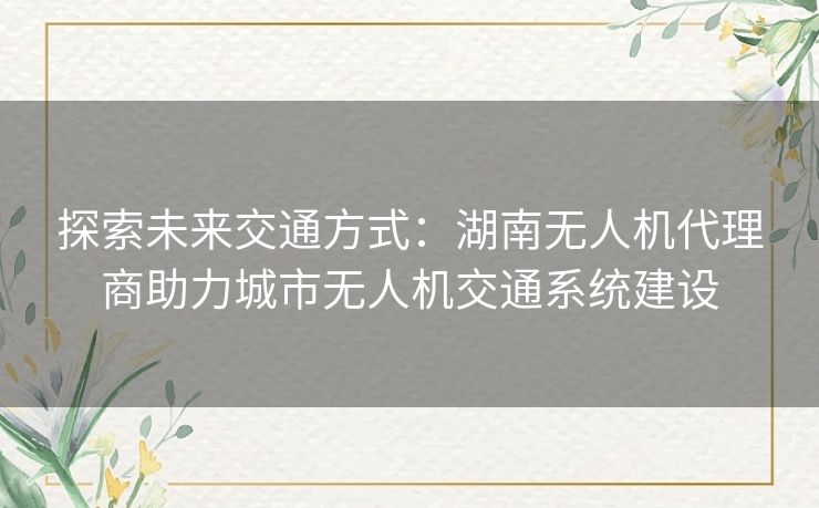 探索未来交通方式：湖南无人机代理商助力城市无人机交通系统建设