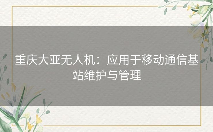 重庆大亚无人机：应用于移动通信基站维护与管理