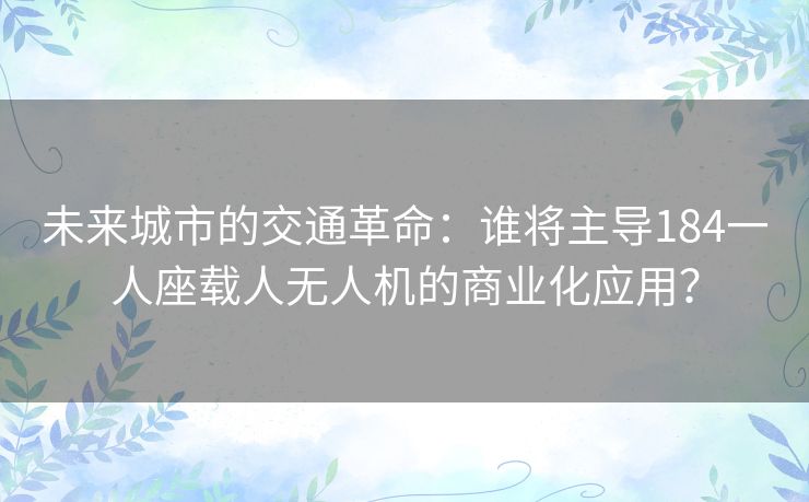 未来城市的交通革命：谁将主导184一人座载人无人机的商业化应用？