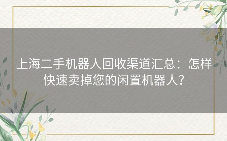 上海二手机器人回收渠道汇总：怎样快速卖掉您的闲置机器人？