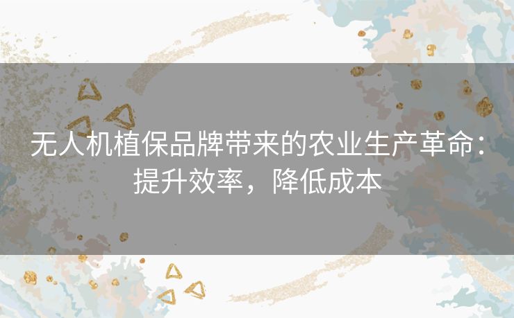 无人机植保品牌带来的农业生产革命：提升效率，降低成本