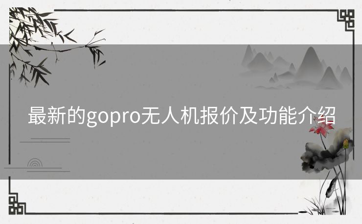 最新的gopro无人机报价及功能介绍