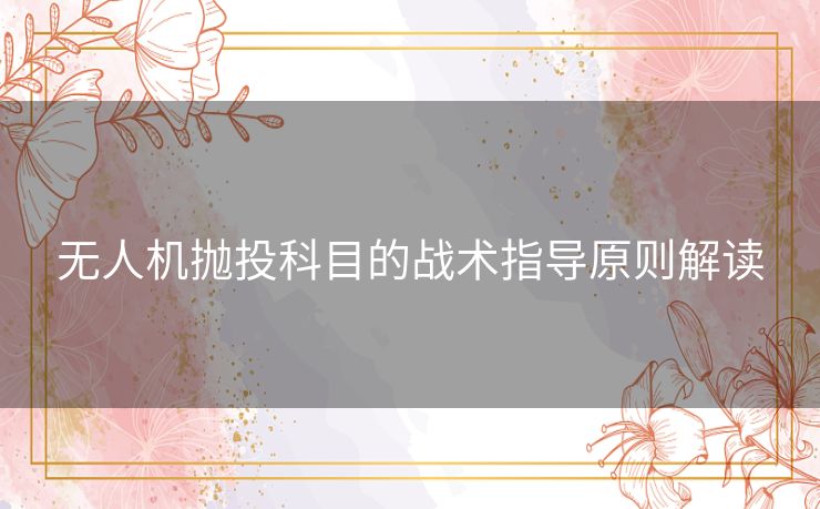 无人机抛投科目的战术指导原则解读