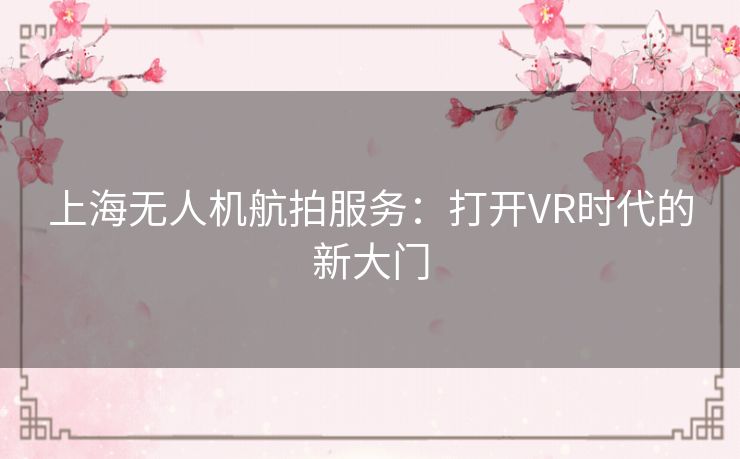 上海无人机航拍服务：打开VR时代的新大门