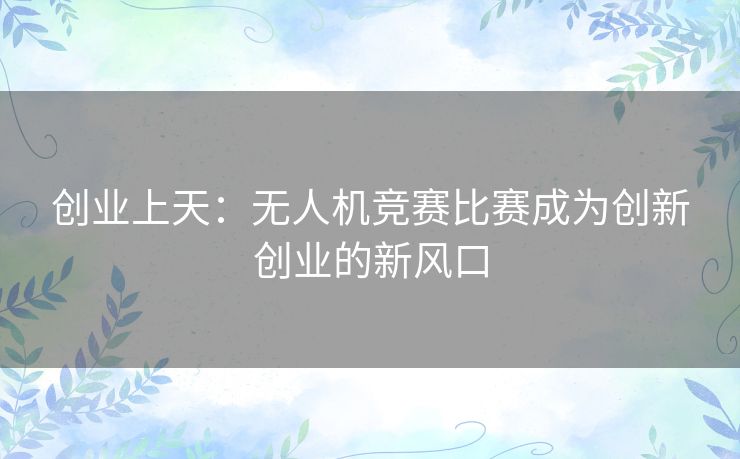 创业上天：无人机竞赛比赛成为创新创业的新风口