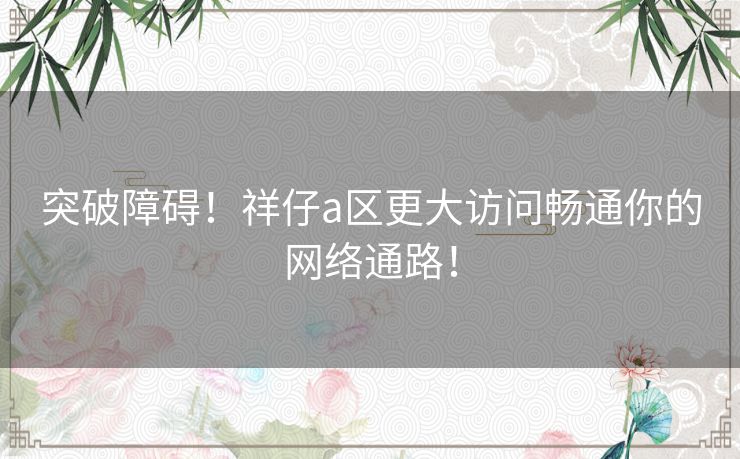 突破障碍！祥仔a区更大访问畅通你的网络通路！