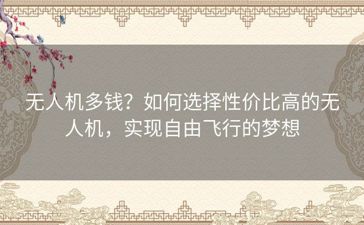 无人机多钱？如何选择性价比高的无人机，实现自由飞行的梦想