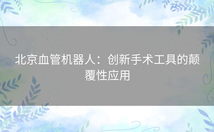 北京血管机器人：创新手术工具的颠覆性应用